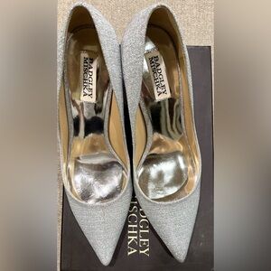 Badgley Mischa Silver Noel Heels Size 9…heel 3 1/4 height